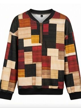 Fashion lg patchwork quarter-zip sweater jumper - Multi-Color. New